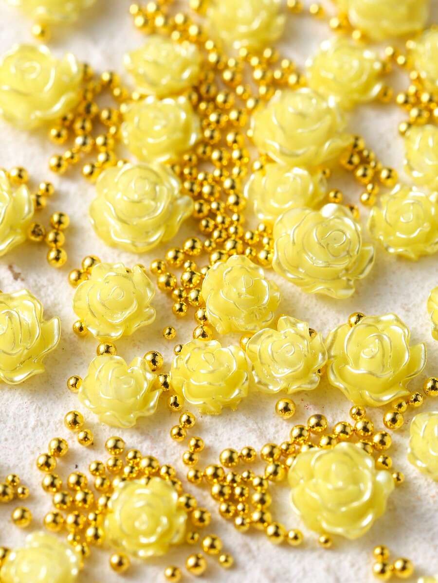 1包y2k藍色珍珠玫瑰花3d指尖裝飾,diy平面亮片珍珠藍色茶花3d花,可愛的女性休閒美甲藝術美甲配件。