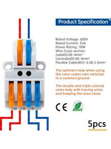 5pcs Lever Wire Connector, DIY Mini Splicing Compact Wire Connectors,2in 4 out Quick Terminal Block, Splicing Connectors for Circuit 0.08-4mm2 AWG 28-12 (Orange Blue Gray) - Multicolor - View 4