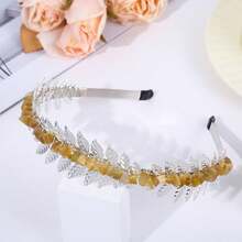 1pc Natural Crystal Golden/silver Leaf Design Headband For Diy, Wholesale Popular European And American Style Hair Accessories - Multicolor - View 6