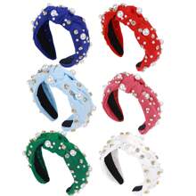 1 件巴洛克风格打结头带，带珍珠和水钻装饰，适合女孩，防滑时尚发饰