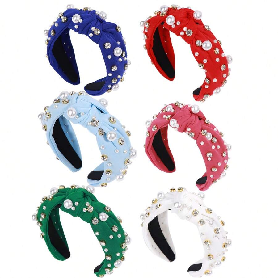 1 件巴洛克风格打结头带，带珍珠和水钻装饰，适合女孩，防滑时尚发饰