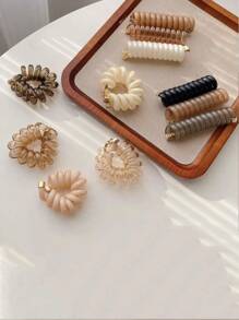 1 件简约风格果冻色高弹力螺旋发带，适用于马尾辫和辫子造型，时尚发饰魔术头发编织工具螺旋马尾辫夹，适合女士长卷发休闲 - 杏色 - 查看 5