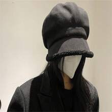 1入秋冬女士針織帽，暖和時尚三用羊絨針織貝雷帽，日式風格，保護耳朵，漏斗帽 - 黑色 - 查看 8