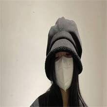 1入秋冬女士針織帽，暖和時尚三用羊絨針織貝雷帽，日式風格，保護耳朵，漏斗帽 - 黑色 - 查看 6