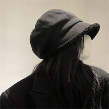 1入秋冬女士針織帽，暖和時尚三用羊絨針織貝雷帽，日式風格，保護耳朵，漏斗帽 - 黑色 - 查看 7