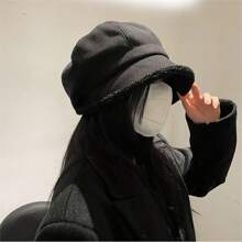 1入秋冬女士針織帽，暖和時尚三用羊絨針織貝雷帽，日式風格，保護耳朵，漏斗帽 - 黑色 - 查看 1