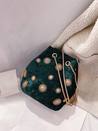 Glamorous,Quiet Luxury,Exquisite Women's Mini Fashion Round Buckle Bucket Chain Shoulder Bag For Party Girls, Bride Perfect For Party,Prom,Wedding