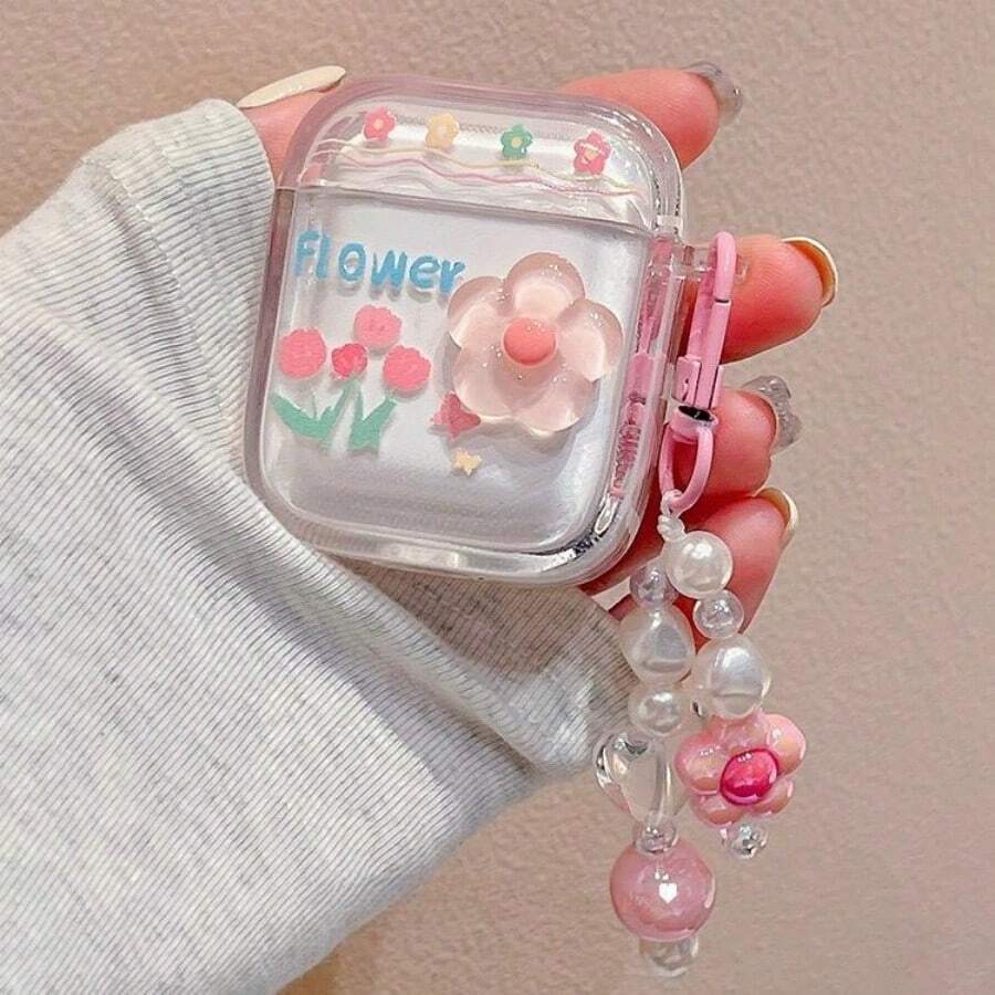 1 件花卉設計耳機盒,相容於 Airpods - 無色 - 查看 1