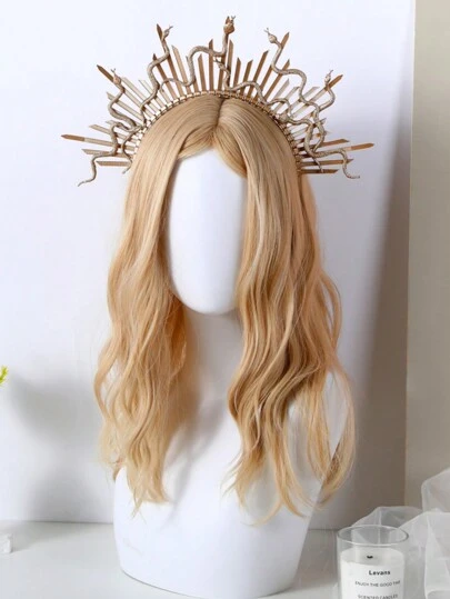 HOWAWAY Street 1pc Medusa Snake Design Exaggerated Handmade Headband With Gold Ribbon, Suitable For Party & Festival Costume Accessory