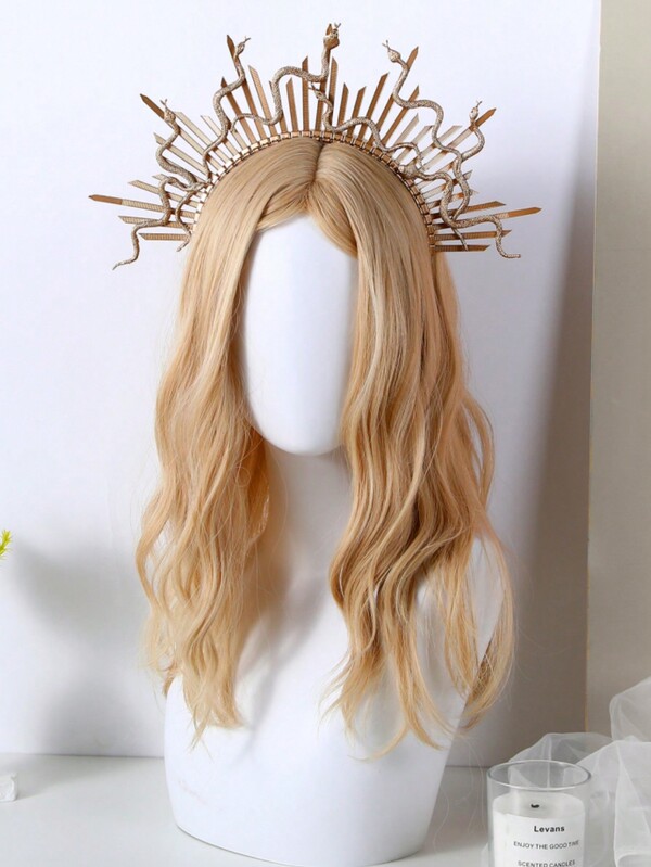 HOWAWAY Street 1pc Medusa Snake Design Exaggerated Handmade Headband With Gold Ribbon, Suitable For Party & Festival Costume Accessory