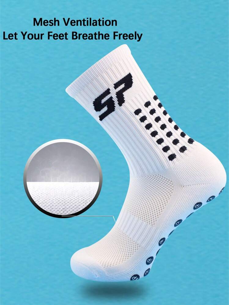 FLSHMCEN 1 par de calcetines deportivos para hombre para fútbol, baloncesto y otros deportes con almohadillas antideslizantes y sujetadores - Blanco - Ver 4