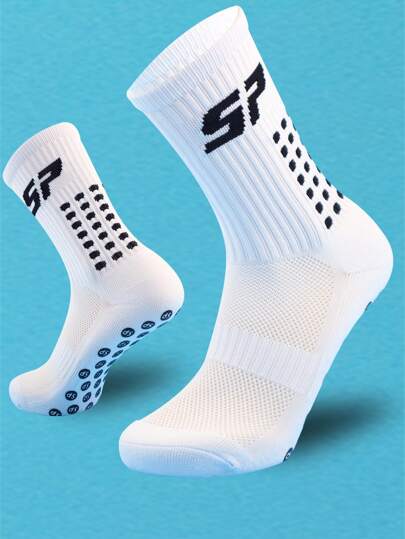 FLSHMCEN Sports Outdoor 1 Pair Men's Soccer Socks Anti Slip Non-Slip Gripper Pads For Football Basketball Sports With Grippers Socks