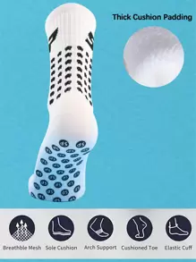 FLSHMCEN 1 par de calcetines deportivos para hombre para fútbol, baloncesto y otros deportes con almohadillas antideslizantes y sujetadores
