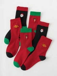 6pairs Men's Embroidery Santa Claus Pattern Mid-calf Christmas Socks - Multicolor - View 3