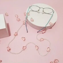 Heart Shaped Crystal Sunglass Chain, Eyeglass Holder, Glasses Face Cover Lanyard, Slip-Resistant Strap Cute - Pink - View 9