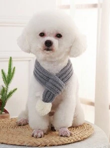 新款迷你丁格爾寵物圍巾,拖鬆球和閃亮絲絨材質,冬季風格,適合泰迪小狗等寵物使用,厚重保暖配件 - 灰色 - 查看 1