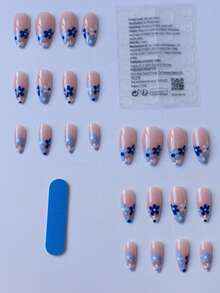 立即使用 24 件三色花朵混合磨損美甲藝術升級您的外觀,適合女士和女孩完全覆蓋假指甲 - 彩色 - 查看 2