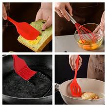 5 件矽膠廚房用具套裝/安全耐熱且易於清潔/矽膠廚具烹飪用具套件/烘焙套裝 - 紅色 - 查看 5