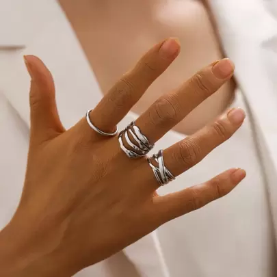 COINBUFF 3pcs/set Fashionable Stainless Steel Line Decoration Open Ring, Suitable For Women's Daily Wear