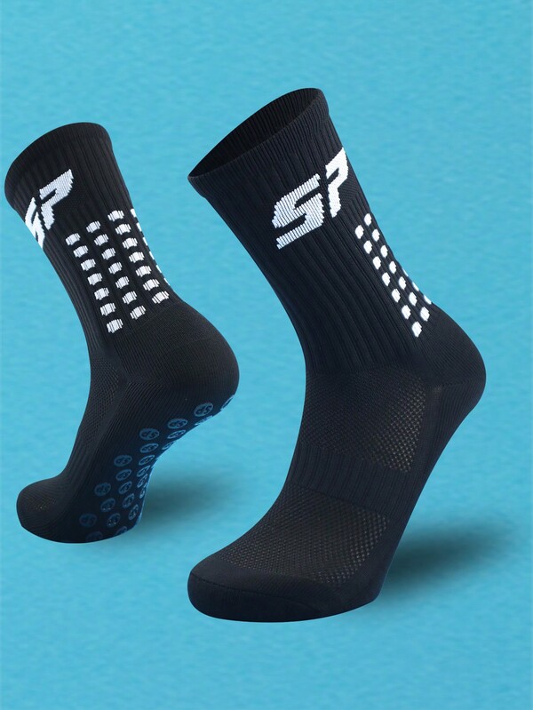 FLSHMCEN 1 par de calcetines de fútbol para hombre para deportes al aire libre, con almohadillas antideslizantes, agarre para fútbol, baloncesto y deportes con calcetines con agarre