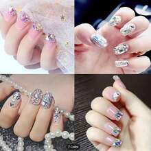 150 颗平底圆形水钻加 20 颗平底奇形大方晶锆石黑色蓝色月亮指甲水钻 DIY 指甲饰品指甲宝石美甲用品指甲