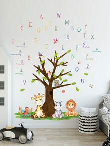 2 件/套兒童房間裝飾卡通動物、樹木和字母牆貼花 - 彩色 - 查看 2