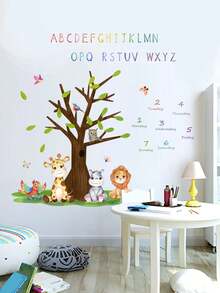 2 件/套兒童房間裝飾卡通動物、樹木和字母牆貼花 - 彩色 - 查看 4