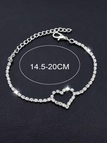 1pc Simple And Fashionable Heart And Rhinestone Inlaid Bracelet For Parties And Gatherings - Silver - View 3