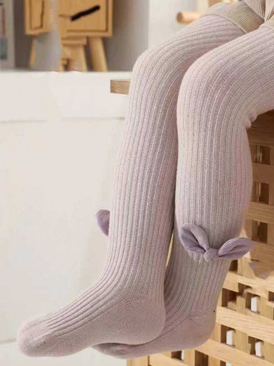 女童新款卡通蝴蝶結可愛寶寶針織襪褲,適合秋冬日常穿著 - 粉色 - 查看 1