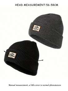 2入組黑色+灰色野生生物標誌無性別針織帽,y2k風格的冬季滑雪無邊帽,適用於戶外、寒冷天氣和日常通勤 - 彩色 - 查看 3