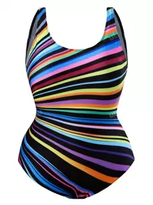 Plus Size Gestreepte Print Eendelig Badpak Zomer