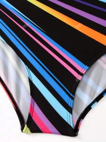 Plus Size Gestreepte Print Eendelig Badpak Zomer