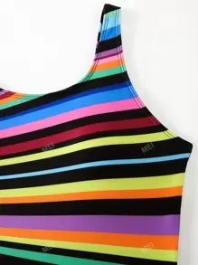 Plus Size Gestreepte Print Eendelig Badpak Zomer
