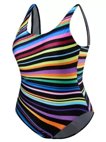 Plus Size Gestreepte Print Eendelig Badpak Zomer