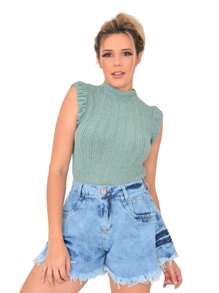 NỮ Quần short Denim - Màu xanh lam - Xem 4