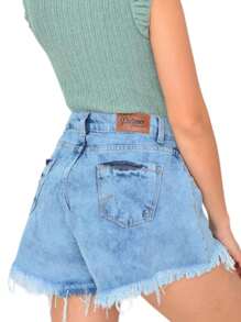 NỮ Quần short Denim - Màu xanh lam - Xem 3