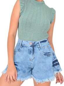 NỮ Quần short Denim - Màu xanh lam - Xem 1