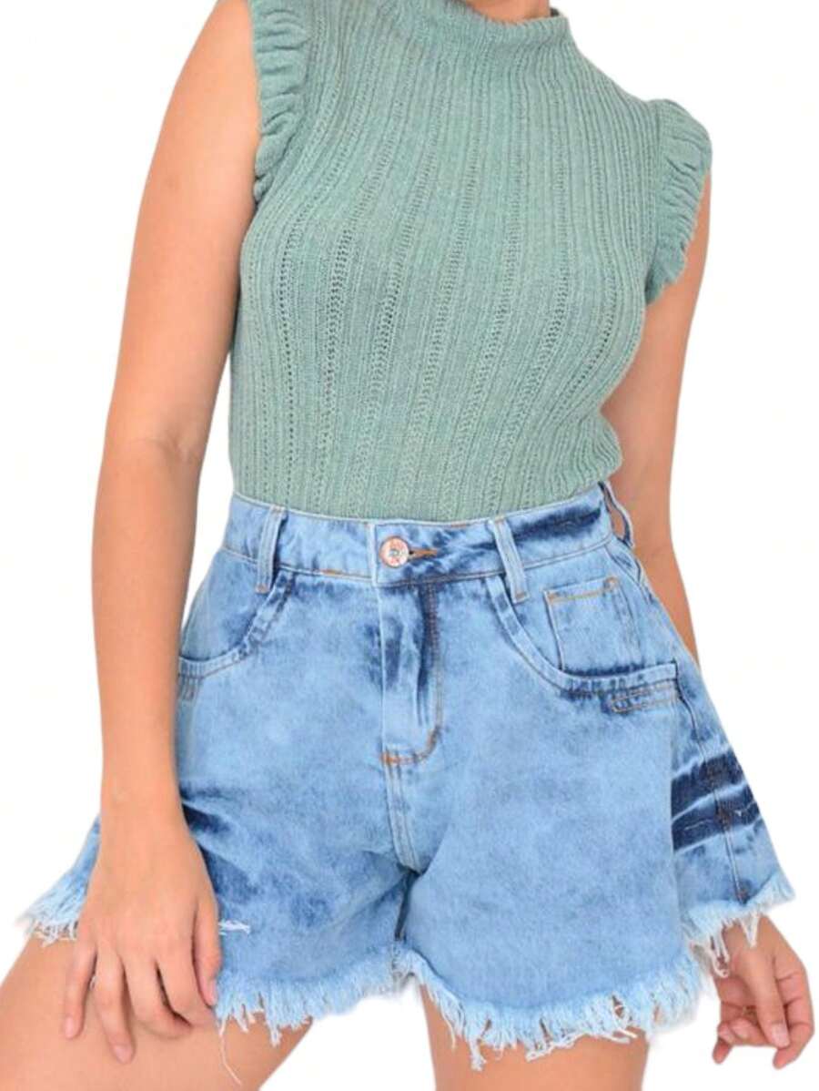 NỮ Quần short Denim - Màu xanh lam - Xem 1