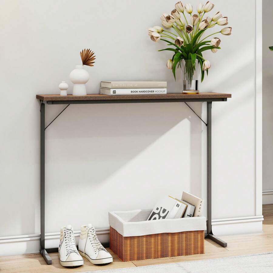 HEXCELEN 39" Console Table, Narrow Sofa Table, Entryway Table, Accent Table, Industrial, Easy Assembly, For Living Room, Entryway, 100 X 24 X 80 Cm, Rustic - Rust Brown - View 1