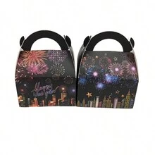 24pcs/set New Year Happy New Year Party Gift Boxes Colorful Fireworks Candy Packaging Handbag - Black - View 5