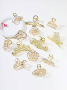 1 Pack High-end Metal Hair Grip With Rhinestones - Gold - View 1