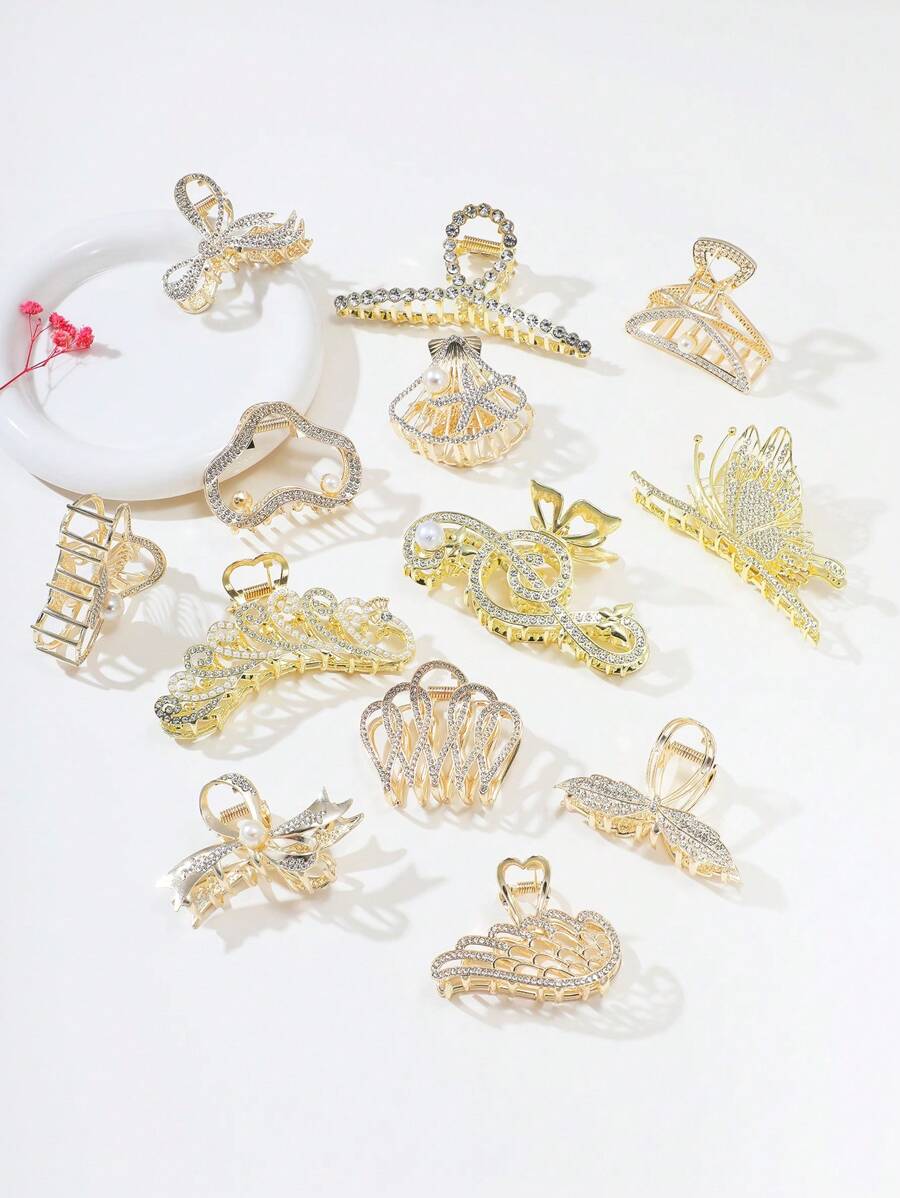 1 Pack High-end Metal Hair Grip With Rhinestones - Gold - View 1