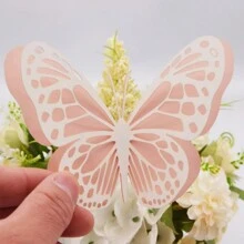 20張雙層鏤空蝴蝶3d立體蝴蝶婚禮節慶居家裝飾牆貼 - 粉色 - 查看 1