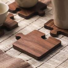 1pc Creative Puzzle Coaster, Walnut Wood Tea Pad, Heat Insulation Mat For Mugs, Cups