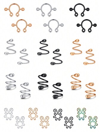 CIZME 2pcs/Set Fake Nipple Rings,Stainless Steel Nipple Rings,Fake Nipple Piercings Faux Nipple Rings For Women Faux Piercing Jewelry