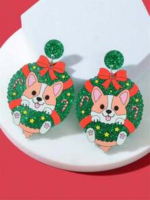 1 對可愛卡通紅色蝴蝶結薑餅卡哇伊小貓耳環小狗耳環時尚亞克力節日珠寶吊墜耳環適合女孩作為送給家人和朋友的禮物