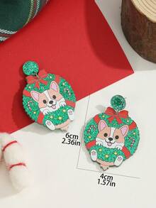 1 對可愛卡通紅色蝴蝶結薑餅卡哇伊小貓耳環小狗耳環時尚亞克力節日珠寶吊墜耳環適合女孩作為送給家人和朋友的禮物