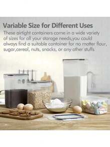 4/7/10/12/24pcs Airtight Food Storage Containers With Lids, Candy Jar With Lid,  Plastic Kitchen Pantry Organization And Storage, Dry Food Canisters For Cereal,Pasta,Flour,Sugar, Plastic Food Preservation Tank, Home Kitchen Supplies - Black and White - View 3