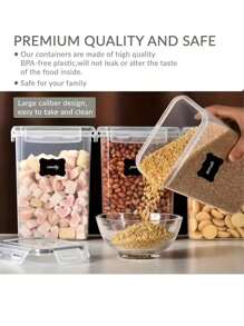 4/7/10/12/24pcs Airtight Food Storage Containers With Lids, Candy Jar With Lid,  Plastic Kitchen Pantry Organization And Storage, Dry Food Canisters For Cereal,Pasta,Flour,Sugar, Plastic Food Preservation Tank, Home Kitchen Supplies - Black and White - View 4