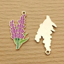 10入組花朵造型首飾製作用掛飾,搪瓷吊墜,鋅合金鍍金材質 - 彩色 - 查看 2